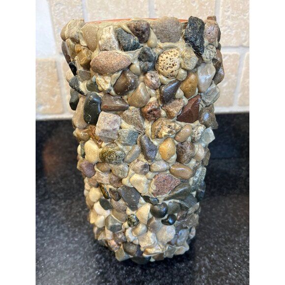 Vtg Wine Cooler Handmade Hand Placed Rocks Stones Pebbles Terracotta Wine Cooler - Picture 4 of 10